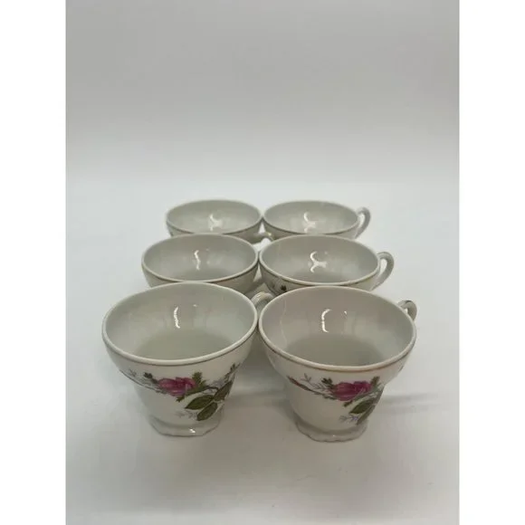 Set of 6 PorcelainTea Cups with Pink Roses Made in Japan - Picture 4 of 11